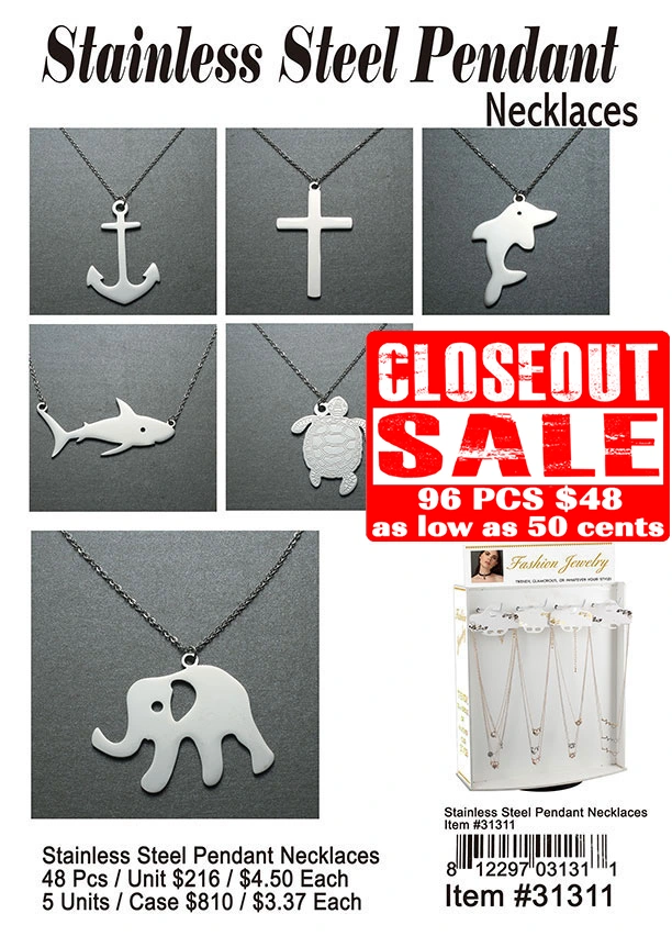 Stainless Steel Pendant Necklaces - Closeout 96 Pcs.